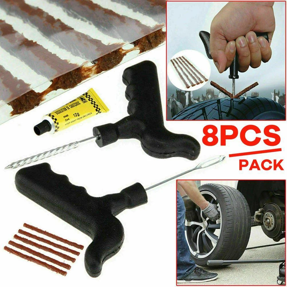 Car Tire Repair Tool Kit With Rubber Strips Tubeless Tyre Puncture Studding Plug Set Motorcycle Bike Truck Repair Accessories