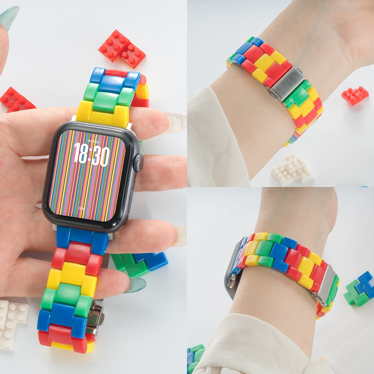 Корейский ремешок из смолы Rainbow Candy для Apple Watch Ultra 2 49 мм 7 8 9 10 41 45 40 мм 42 44 мм Женский браслет для IWatch 6 SE 5