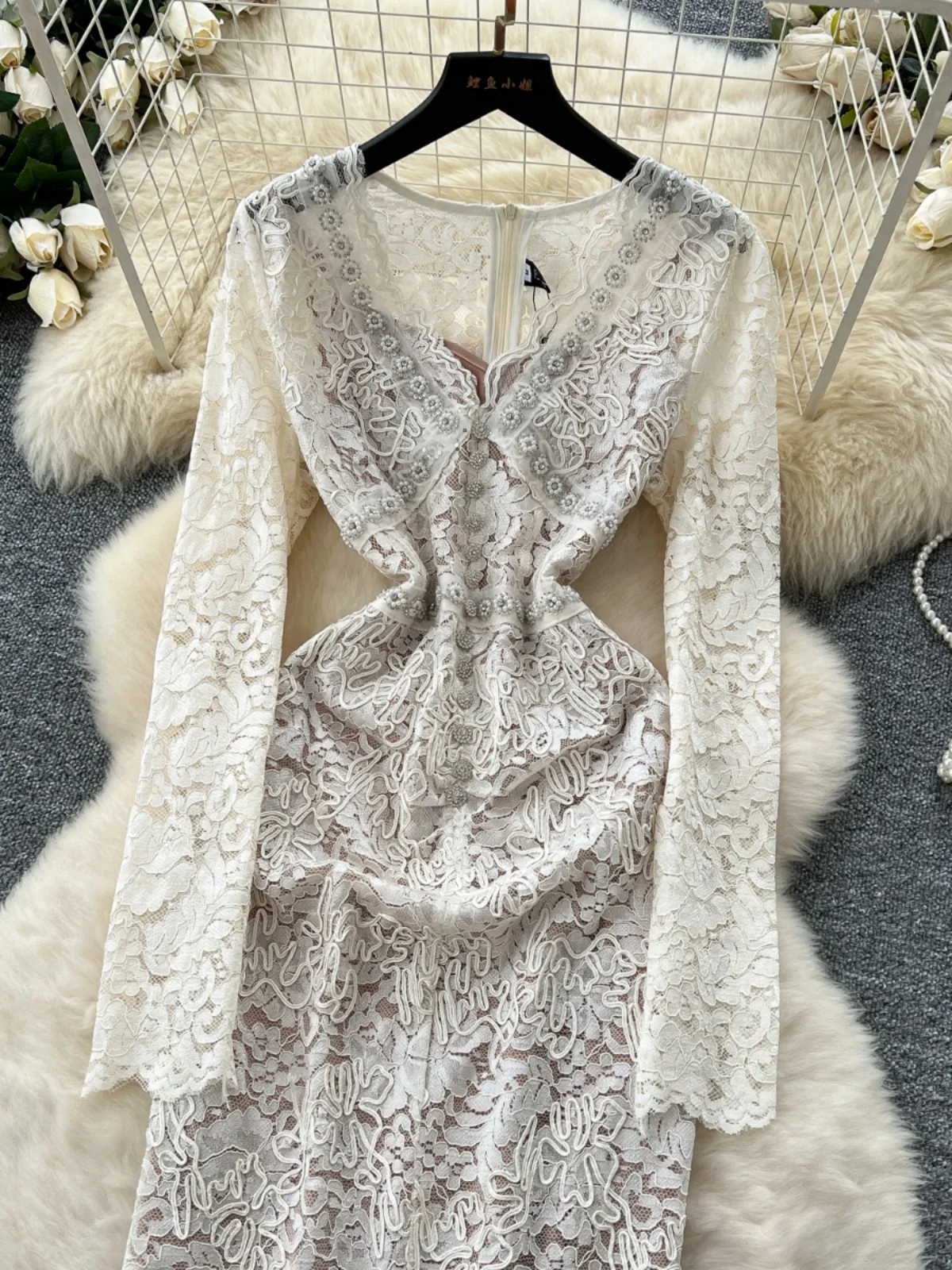

Ele Hollow out Embellied Heavy Embroidery Lace Slimming Long Dr Women's Faion 2025 New Sle Commute Winter Dr