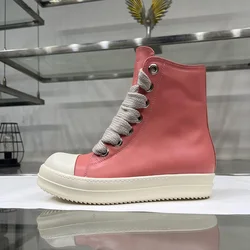 Brand Men Shoes Casual High Top Women Sneaker Quality Peach Pink Ro Designer Leather Zip Jumbo Lace Up Flat Platform Ankle Boots