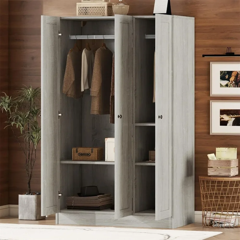 

3-Door Large Wardrobe with 2 Storage Drawers, Modern Armoire Free-standing Garment Wooden Closet Storage Cabinet