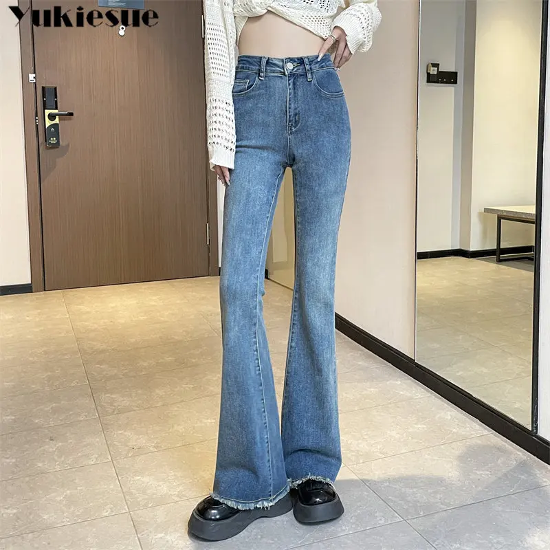 

Washed Retro Mopping Korean Fashion Street New Flare Jeans Women Skinny High Waist Aesthetic Y2k Clothes Denim Trousers Comfort