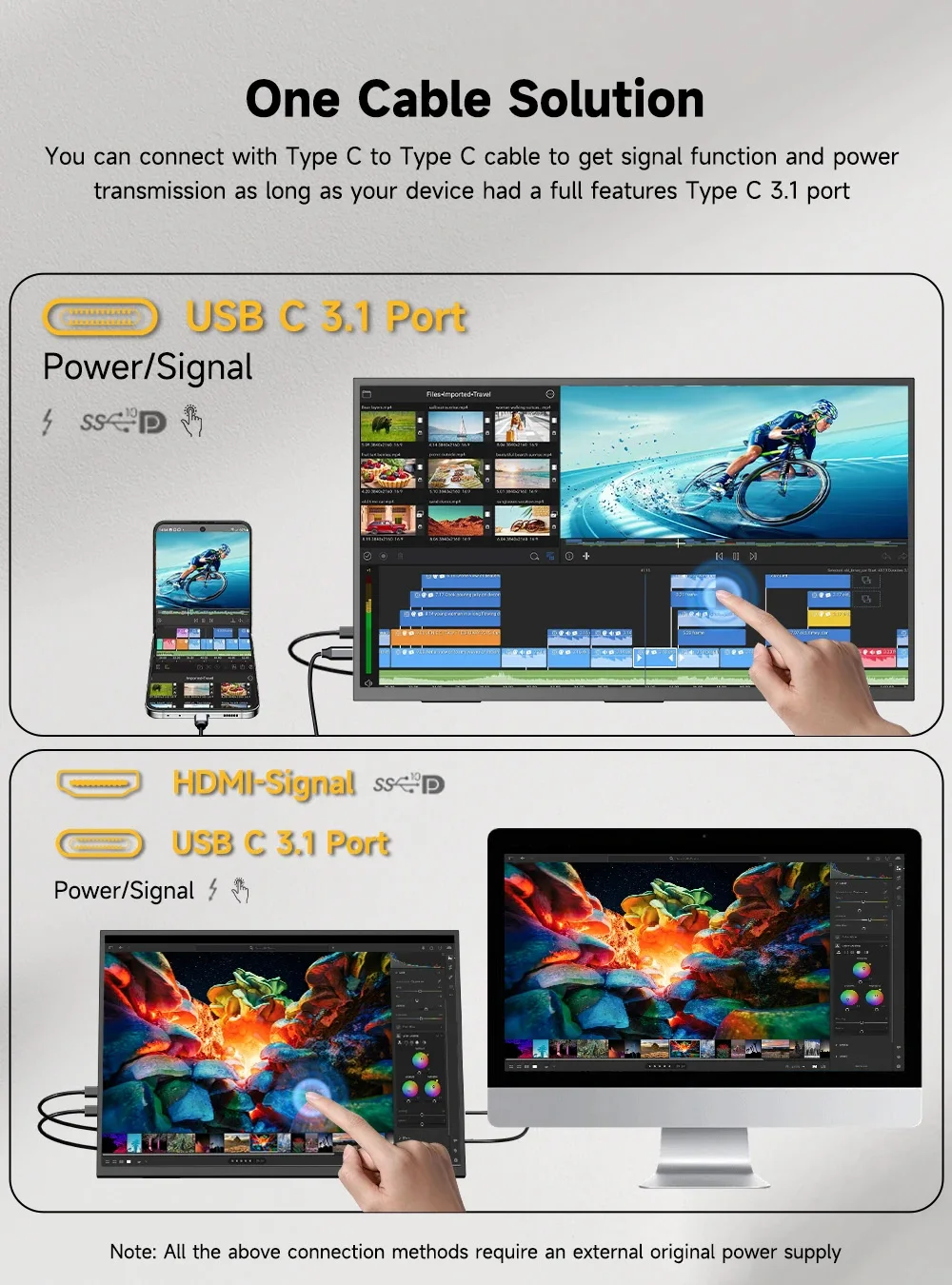 AHXJKA 23.8Inch 120Hz Portable Touch Monitor FHD 16:9 IPS Non-Touch Optional External Second Screen for Xbox PS4/5 Switch Phone