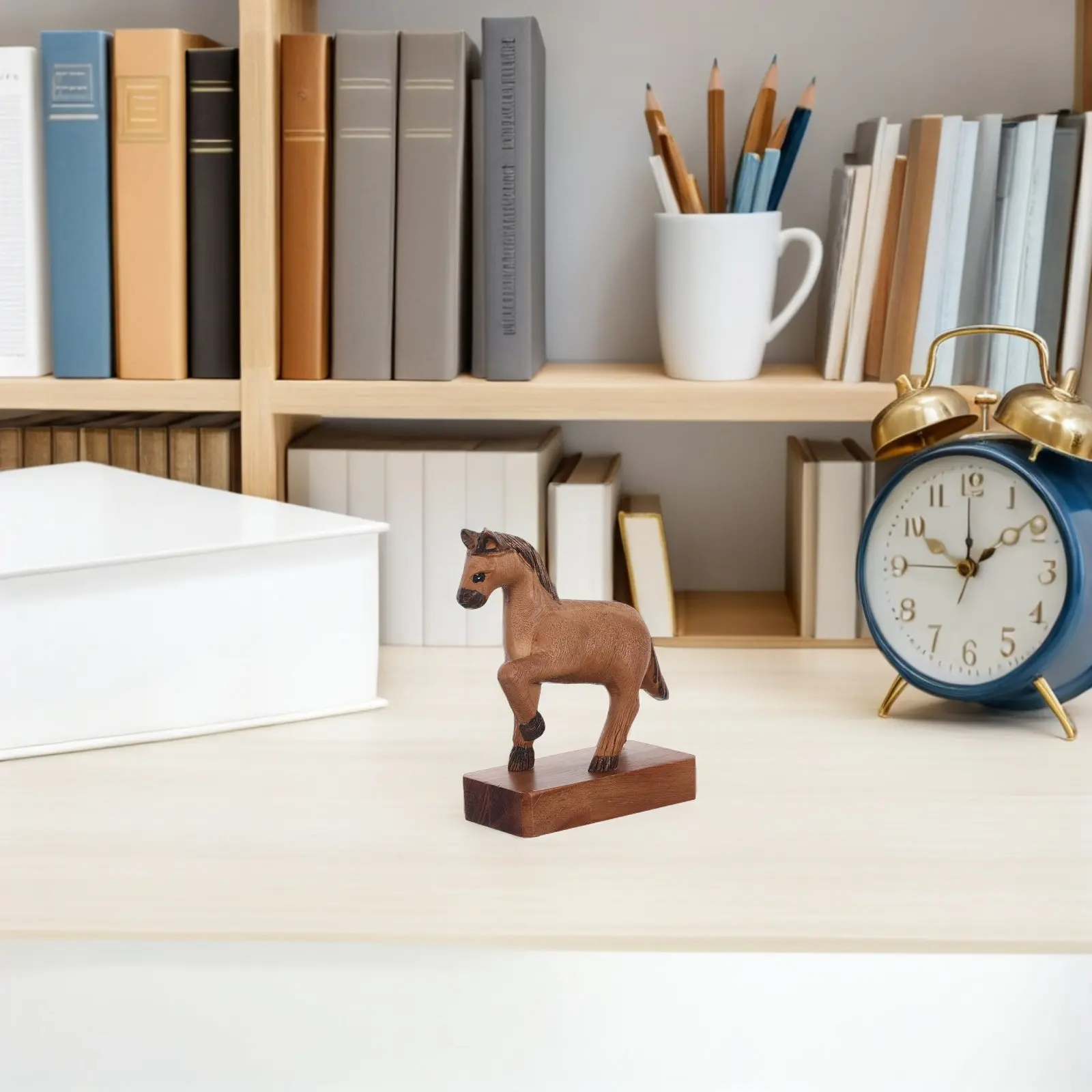 Hand-Carved Wooden Horse Statue Vintage Finish Prosperity Desk Ornament Success Feng Shui of The Horse 2026