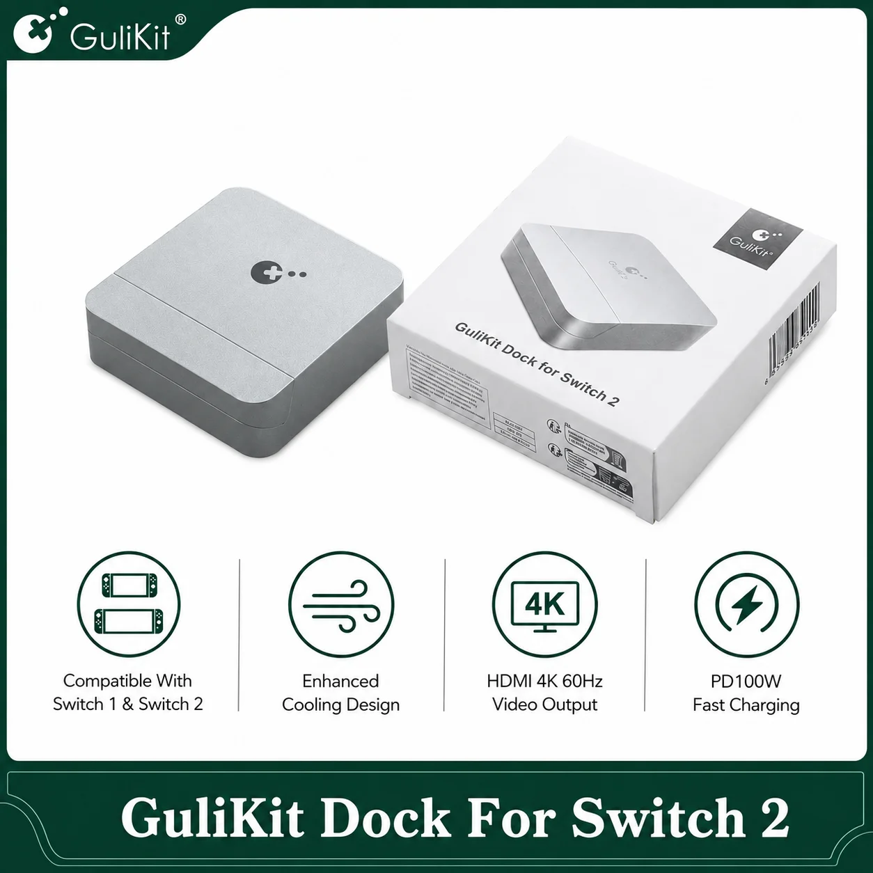 Gulikit NS35 Dock For Nintendo Switch Fast Charging Game Accessories Charger Stands with HDMl 4K 60Hz Output For NS1Switch 2