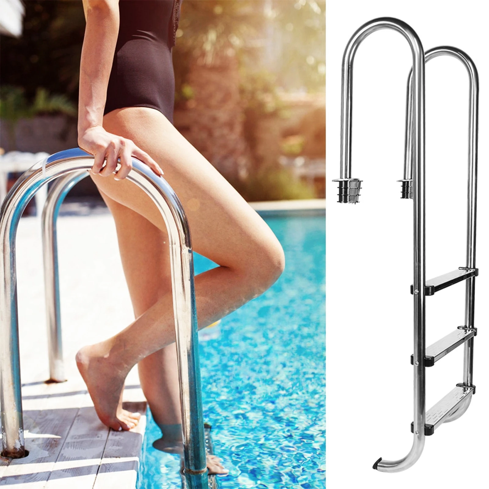 

Ladder Pool Supply Stainless Steel Non‑Slip Swimming Pool Safety 3‑Step Ladder Pools Hot Tubs Supplies Pool 3‑Step Ladder