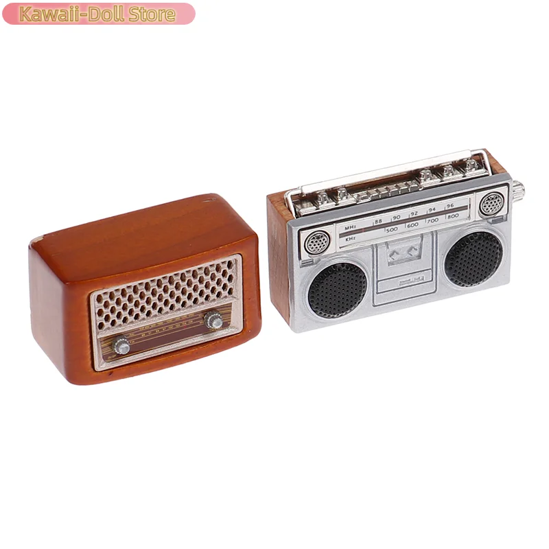 1: 12 Casa de muñecas Accesorios para el hogar Simulación de bolsillo Mini radio retro