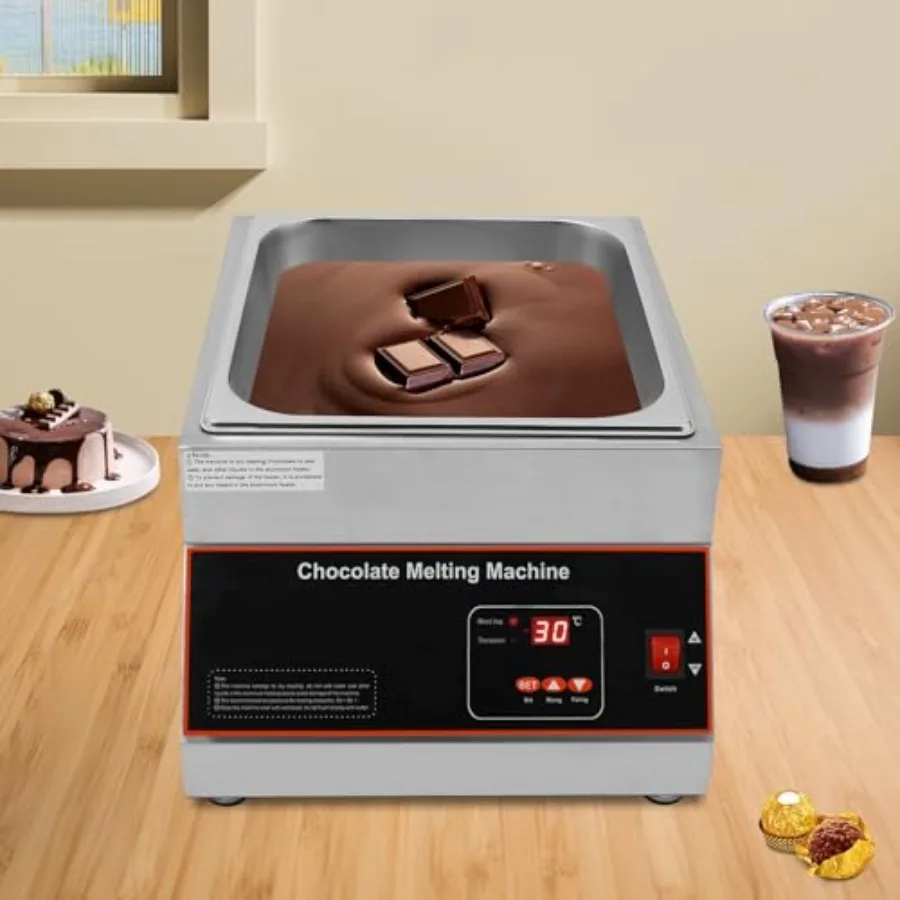 Commercial Chocolate Tempering Machine 1-Tank Electric Stainless Steel Melting Pot with 32-203F Temperature Control for Cream/M