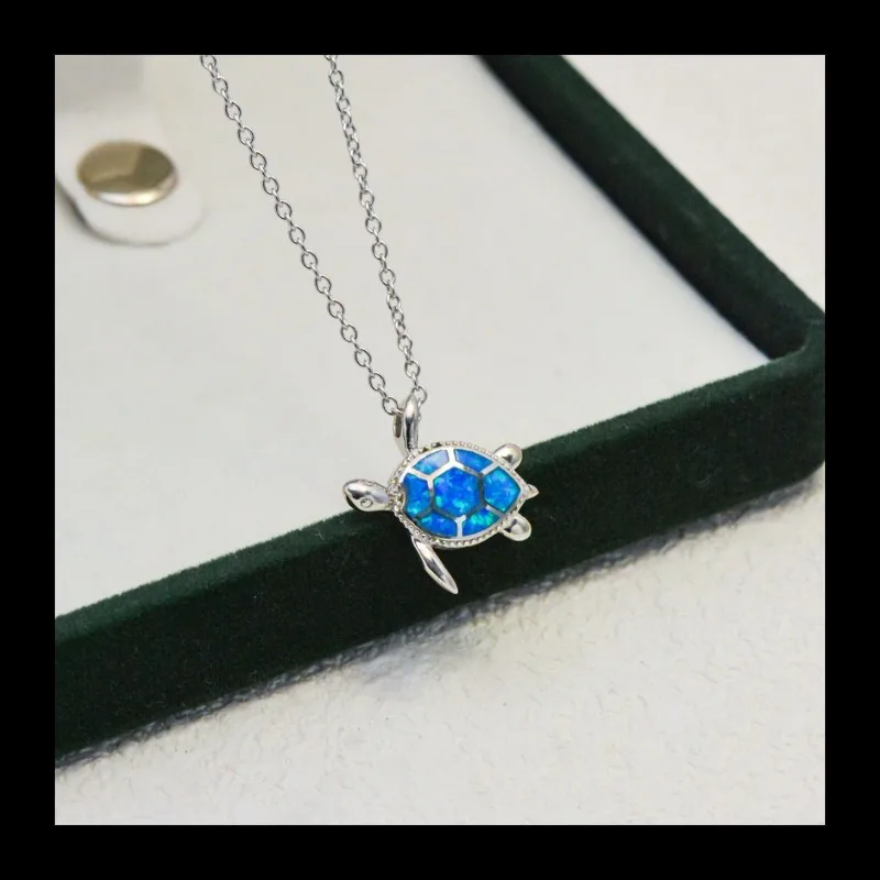 

Hot-selling 925 silver new Symphony Opal women's necklace elegant and fashionable blue turtle beautiful necklace
