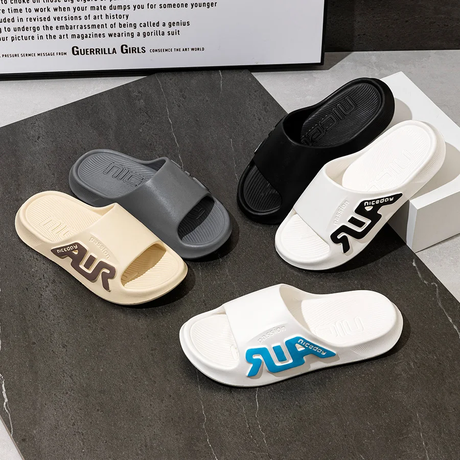 Home Slippers Men's Summer Indoor Anti-odor Anti-slip Sandals Solid Color Concise Bathroom Lightweight Fashion Homeshoes