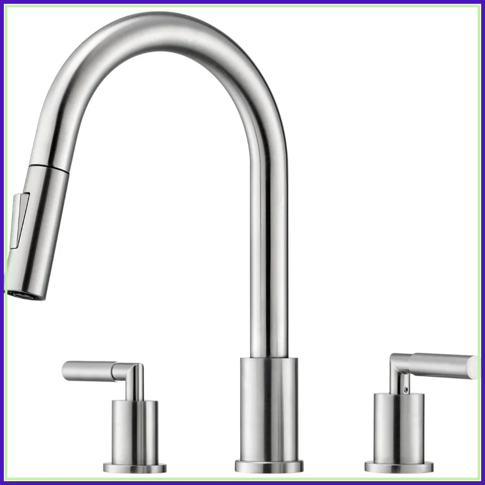 

3 Hole Kitchen Faucet with Pull Down Sprayer, 2 Handle Kitchen Sink Faucet, Brushed Nickel Stainless Steel