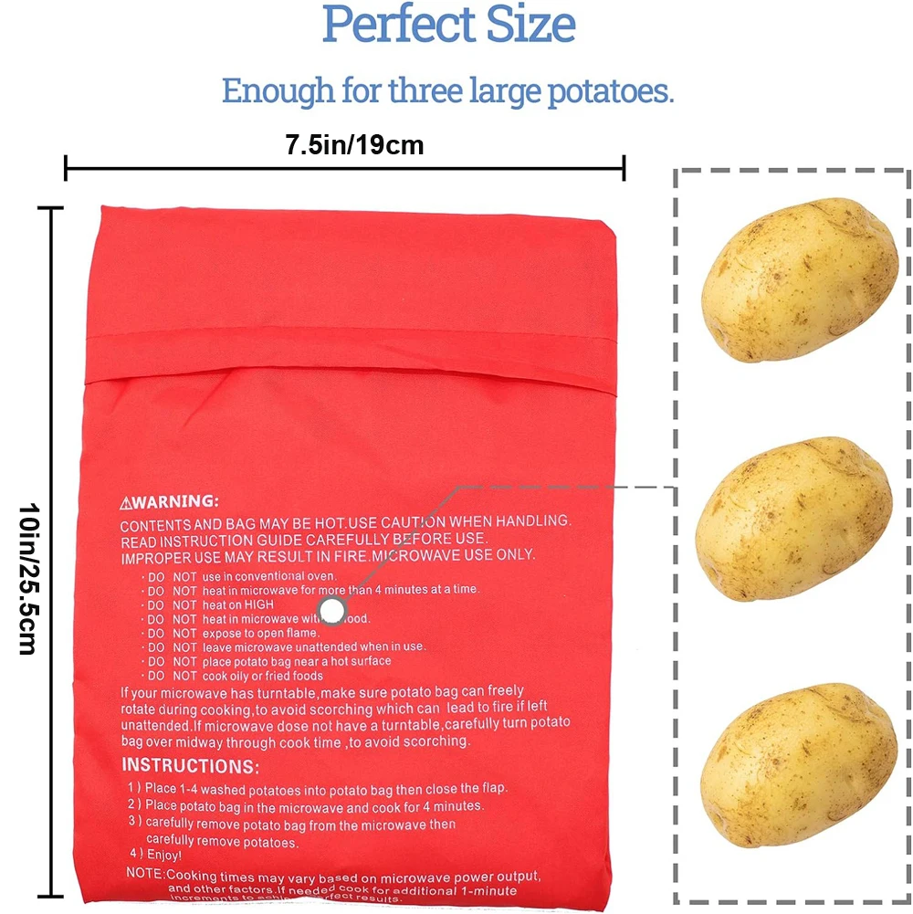 Bolsa reutilizable para microondas, utensilio para cocinar Patatas al horno, 4 minutos, Rojo