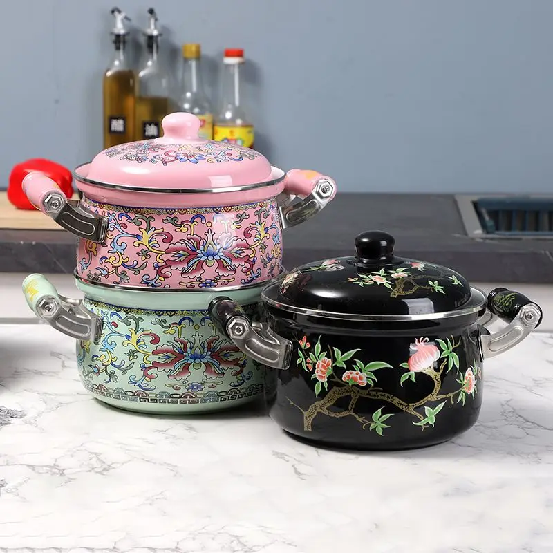 Enamel Stew Pot Soup Pot Household Cookware Induction Cooker Gas Universal Enamel Cooking Stockpot