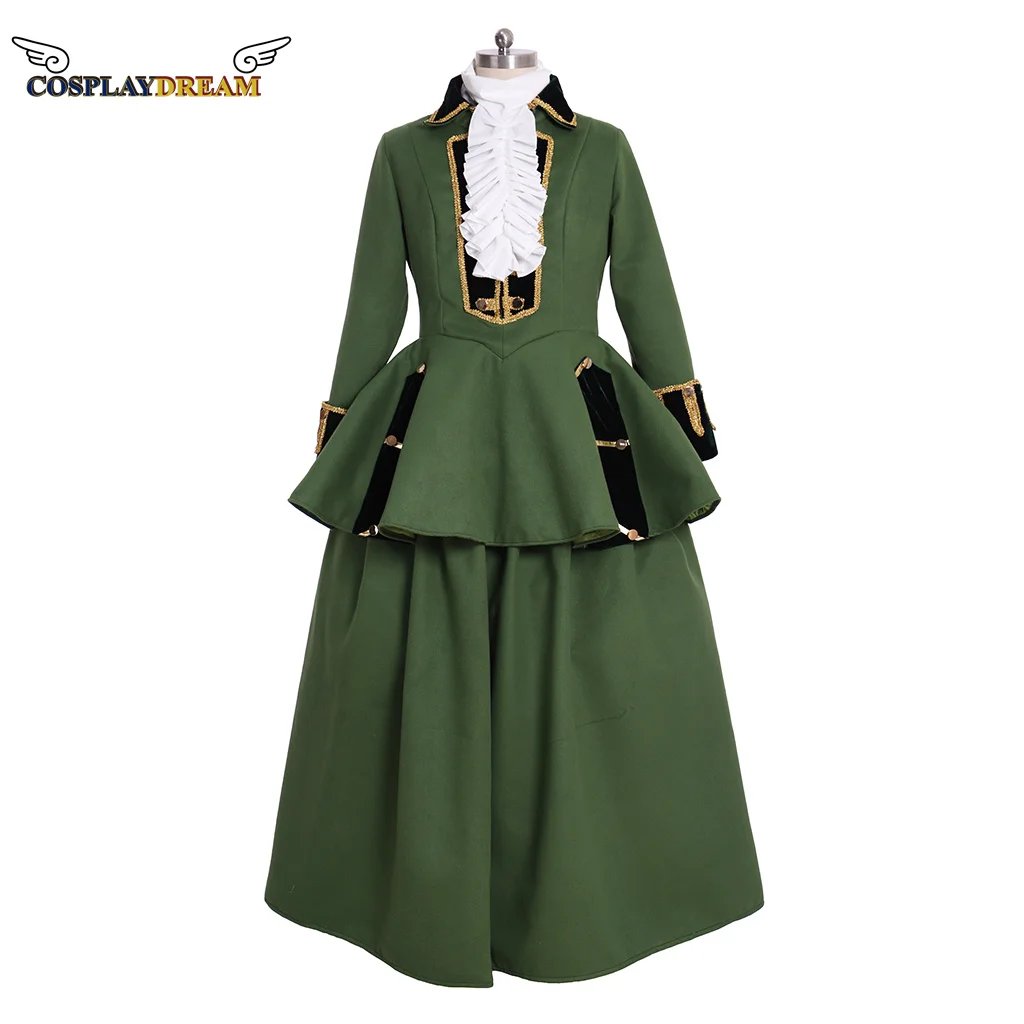 O caçador feminino cosplay traje vitoriano cavaleiro verde vestido de máscaras vestido saia vitoriana nobre senhoras vestido diário