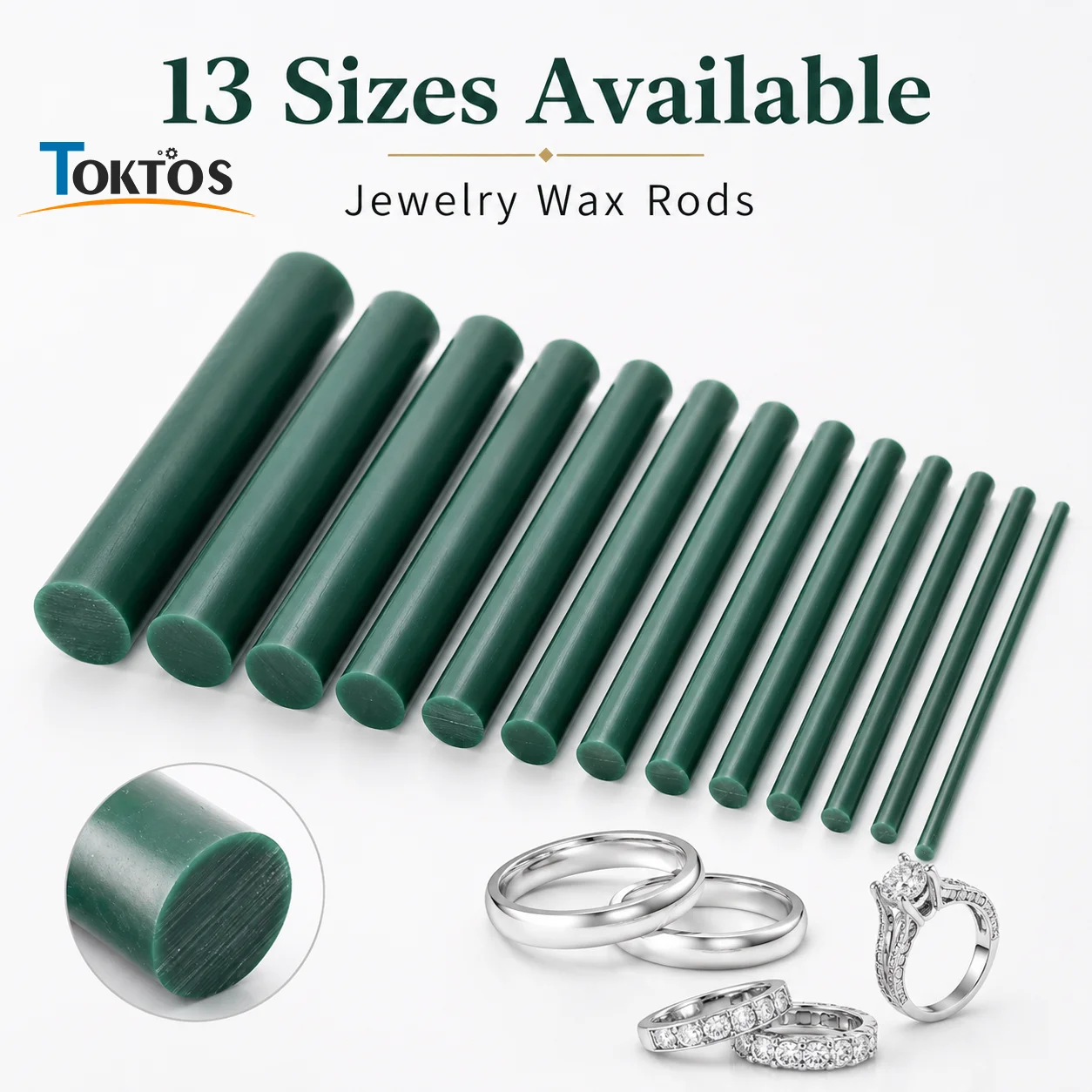 Jewelry Carving Wax Rod 5-33mm Solid Green Wax Stick for Ring Modeling Sculpture Prototype Lost Wax Casting Tool