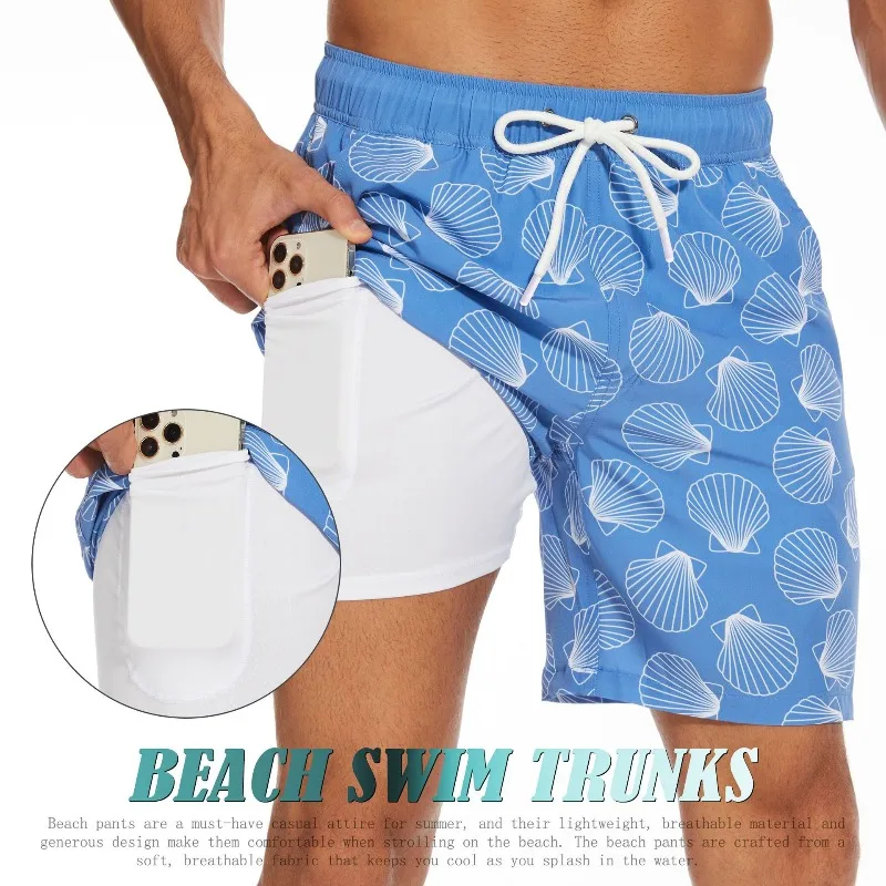 2025 Summer New Men's Shorts Fashion Vacation Beach Pants Men's Casual Large Size Four Corner Milk Silk Inner Street Clothing