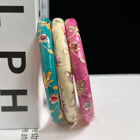 Pulseira de Esmalte Cloisonné Chinês, Bracelete Duplo Tradicional com Flor de Peônia em Filigrana, Pulseira Étnica Vintage Feminina
