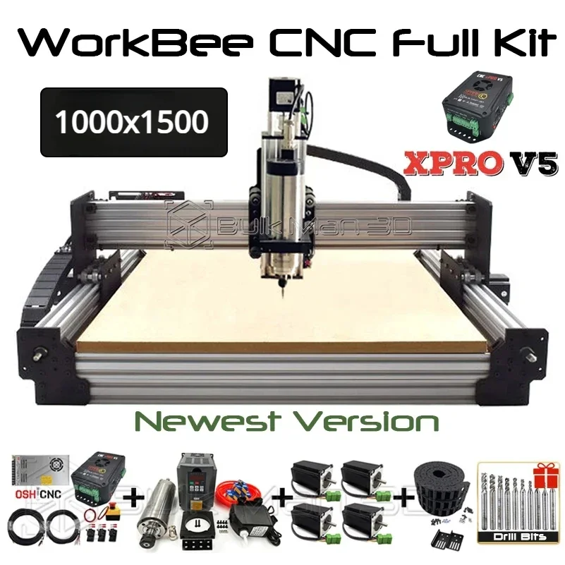 

20% BulkMan 3D Silver 1000x1500 Newest V2.2 WorkBee CNC Router Machine Full Kit with xPRO V5 GRBL Control System CNC Wood Router