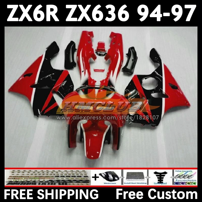 Bodys For KAWASAKI NINJA ZX 6R 636 ZX-636 1994 1995 red black 1996 1997 151No.17 ZX600 ZX636 ZX-6R ZX6R 94 95 96 97 Fairing