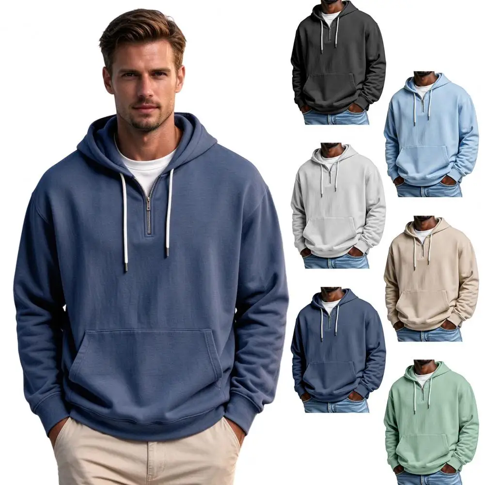 2026 New Half Zip Sweatshirt Men's Quarter Zipper Hoodie Pullover Long Sleeve Sweatshirt with Front Pocket for Everyday Wear Top