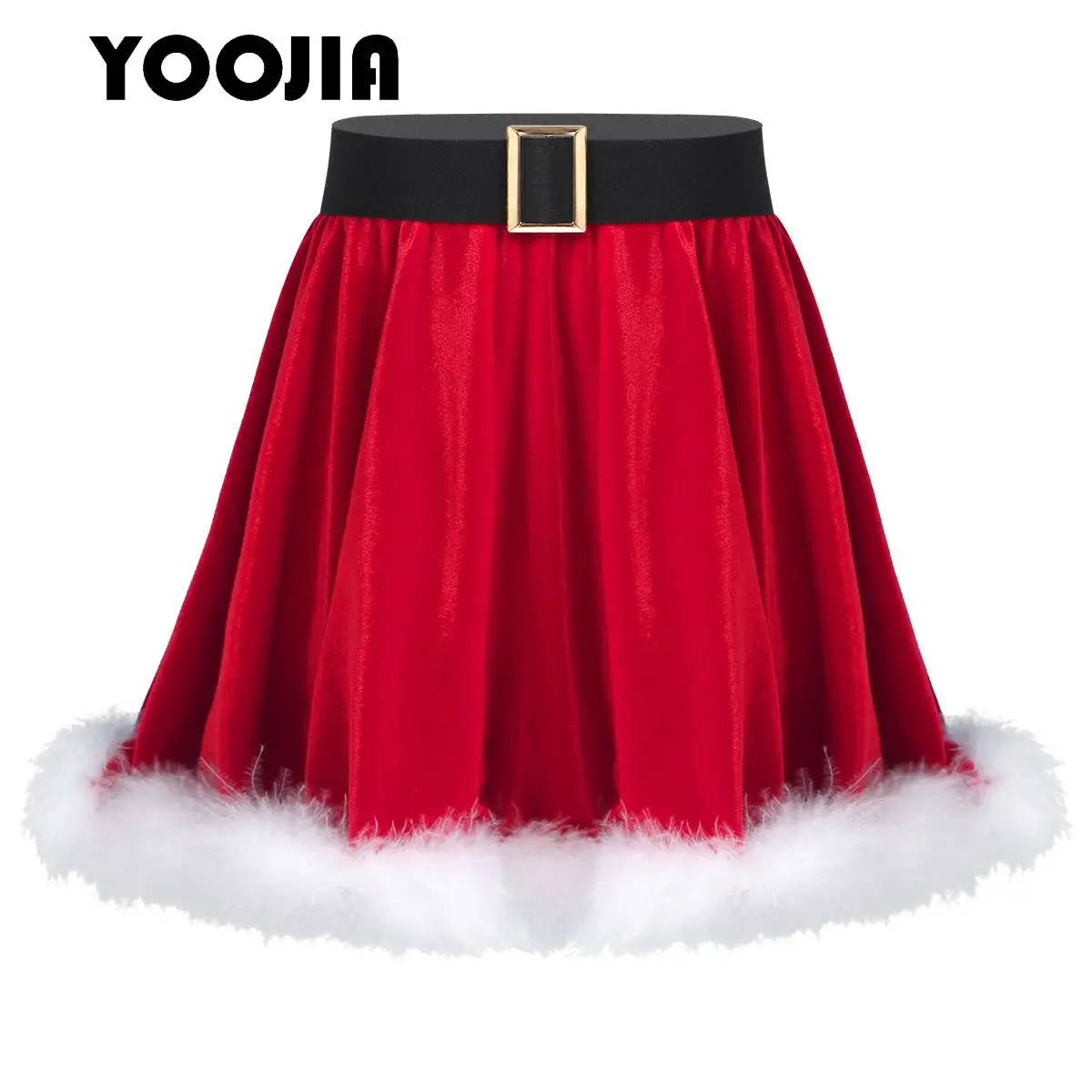 

Girls Elf Christmas Skater Skirt Red Velvet Faux Fur Hem Mrs Santa Mini Tutu Skirt Figure Skating Lyrical Ballet Dance Skirt