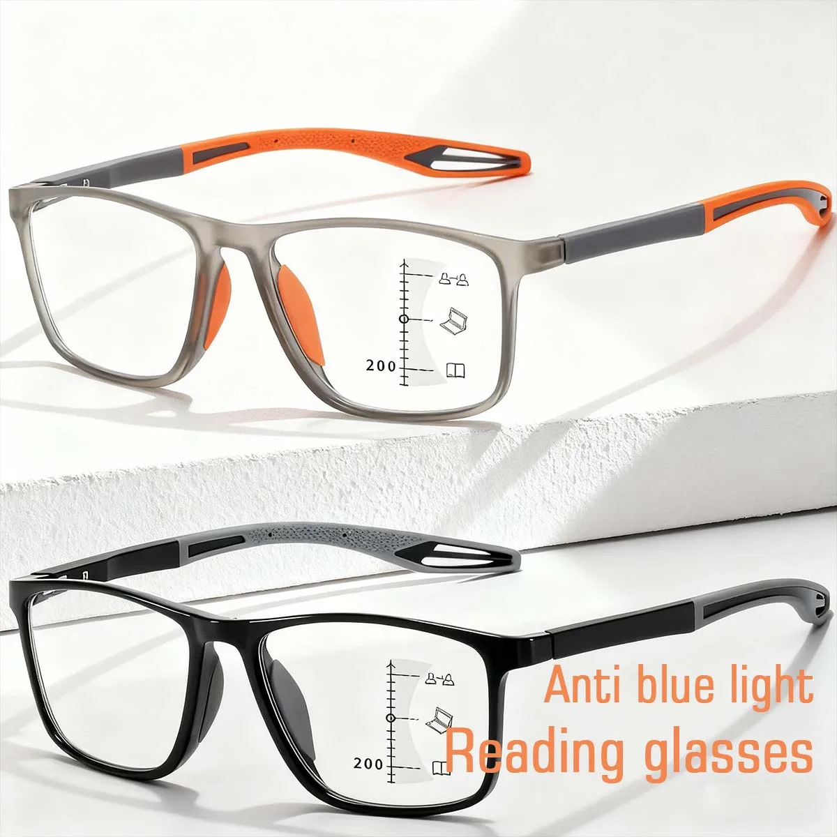 Multifokale progressive Lesebrille, Anti-Blaulicht, großer Rahmen, ältere Menschenbrille für Männer und Frauen