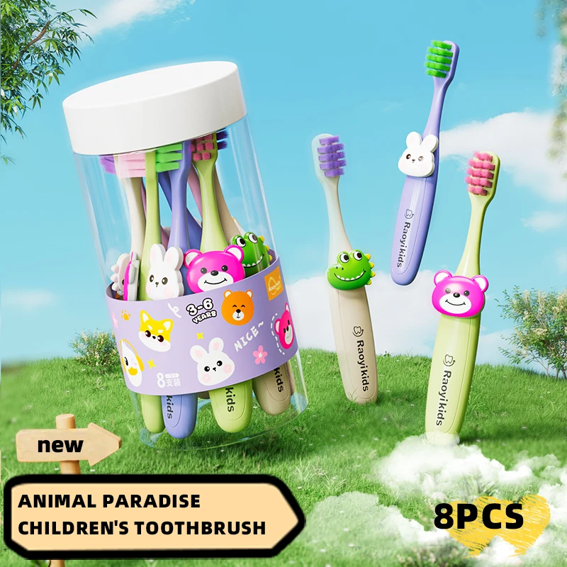 Cartoon Toothbrush with Animal Patterns, Soft-Bristled Kidsren's Toothbrush, Dental Oral Care for Babies Aged 2-3-4-5-6 Years, Training Toothbrush, Soft Bristles for Cleaning Teeth and Protecting Gums, Kidsren's Oral Care, Manual Toothbrush, Family Oral Cleaning Tool