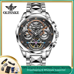 OUPINKE Original Skeleton Fully Automatic Watch for Men Tungsten Steel Mechanical Wristwatch Multi-functions Business Man Watch