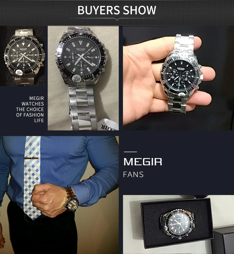 MEGIR Original Luxury Business Quartz Watch Men Stainless Steel Chronograph Military WristWatch Clock Relogio Masculino 2064