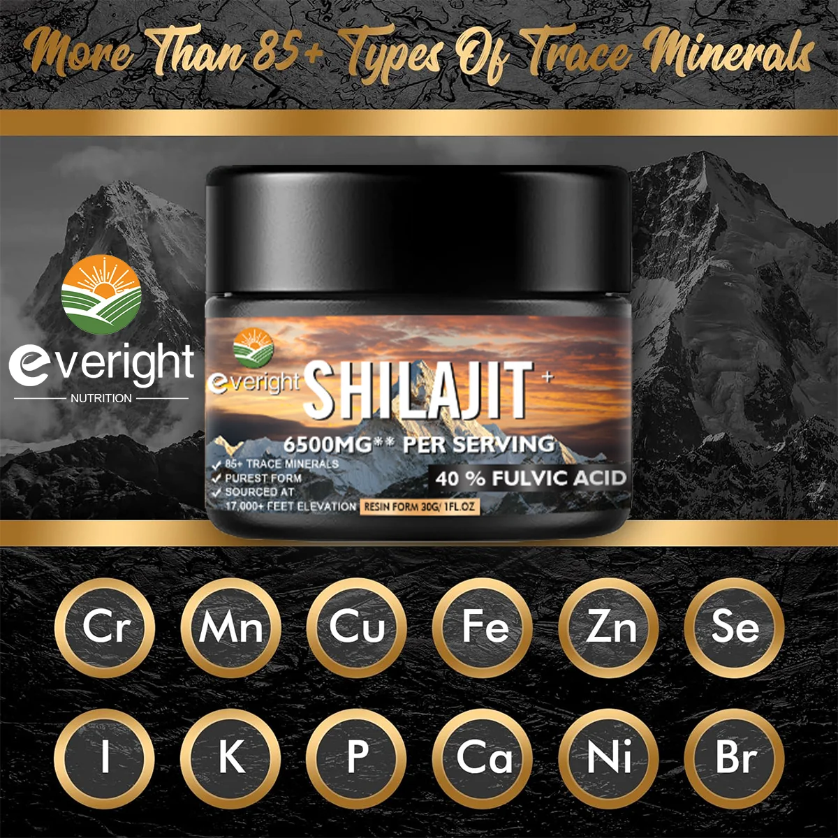 Shilajit Resin 6500mg Organic Pure Himalayan for Boost Energy, Help Metabolism, Immune System Support with 85+ Trace Minerals