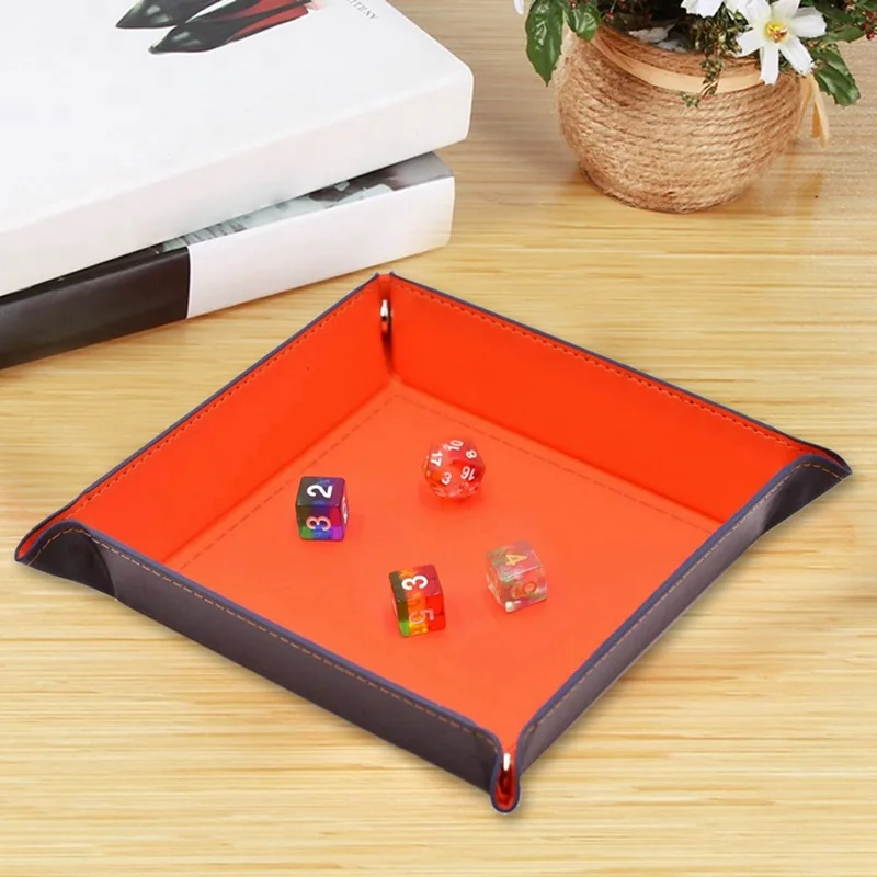 1pc Foldable Dice Tray Multifunctional PU Leather Box Folding Key Storage Coin Square Tray for DND RPG Table Board Games