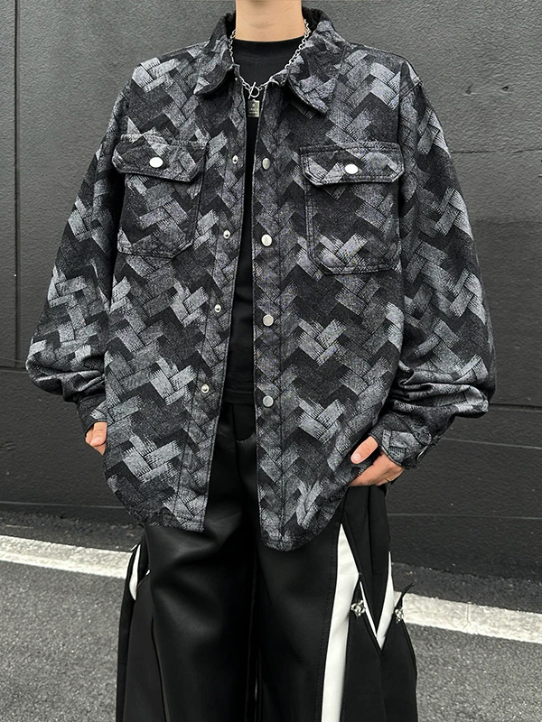 

Waed Denim irt Men's Autumn Trendy Brand American High-End Feeling Braid Dyeing Outerwear Loose Fit Long Sve Youth ...