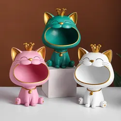 Fortune Crown Big Mouth Cat entry Key Storage Tray ornamento decorativo, scultura regalo di inaugurazione della casa di lusso leggera