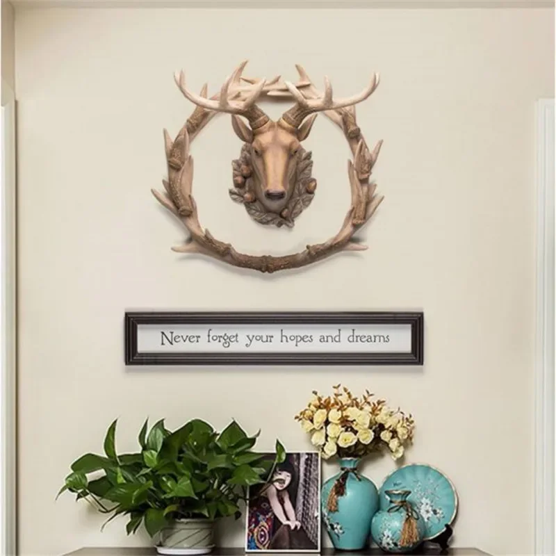 Lucky Deer Head Wall Hanging Decoration, American Country, Restaurant Pendant, Entrance, Hallway, Aisle Background, VIP