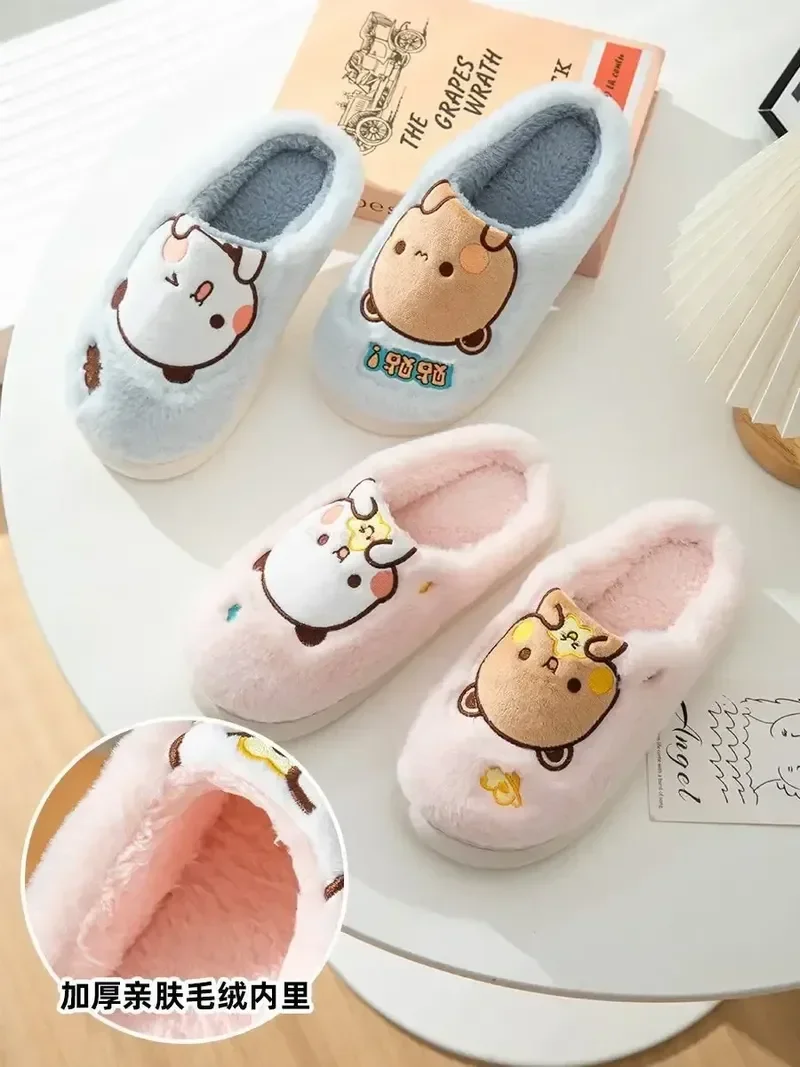 Kawaii Anime Bubu Dudu Bear Plush Slipper Cartoon Winter Leisure Home Outdoor Anti Slip Thick Bottom Cotton Leisure Shoes Warm