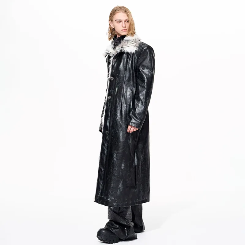 LUZHEN 2025 New Original High Quality Fur Patchwork Design Knee-length Leather Windbreaker Men's Fashion Male Trench Coat JY5624