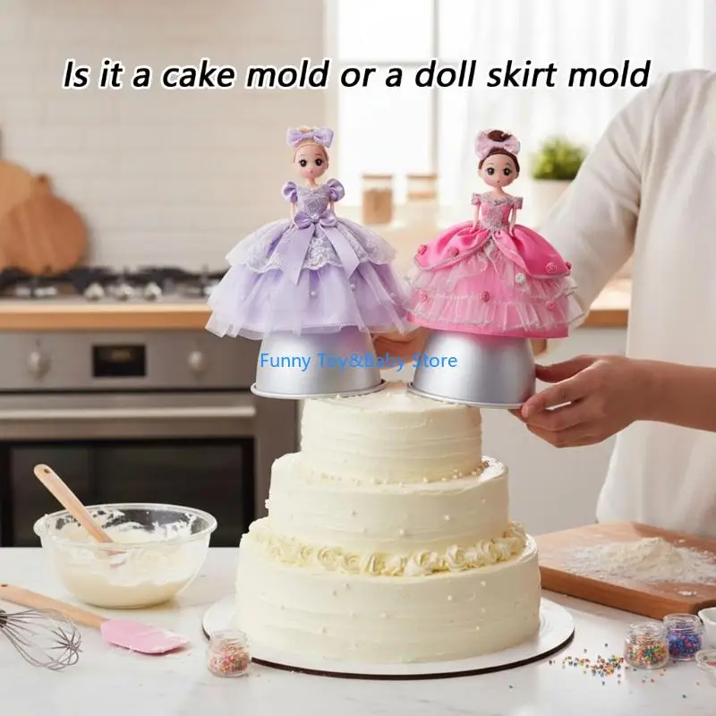 Molde bolo boneca liga alumínio, ferramenta cozimento formato saia para fácil liberação e até distribuição