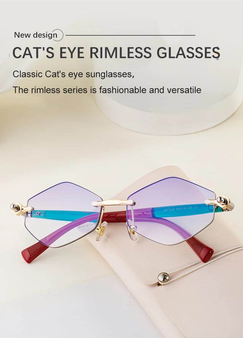 Randlose Polygon-Sonnenbrille für Damen 2026 Luxusmarke Mode Retro Sonnenbrillen Punk Sechseckige Brillen für Damen UV400 Outdoor-Sonnenbrillen – Detail 4
