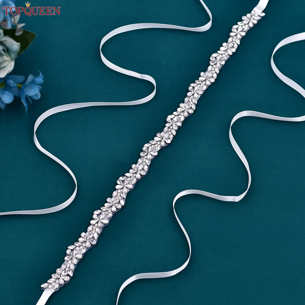 TOPQUEEN S37 Silver Bridal Belt Full Rhinestone Ribbon Women'S Accessories Wedding Bridesmaid Formal Dress Sash Ladies Girdles