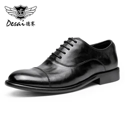 DESAI Men Formal Dress Shoes Male Oxfords Triple Joint Office Shoes Genuine Leather Wedding Party Lace Up Shoes 2023