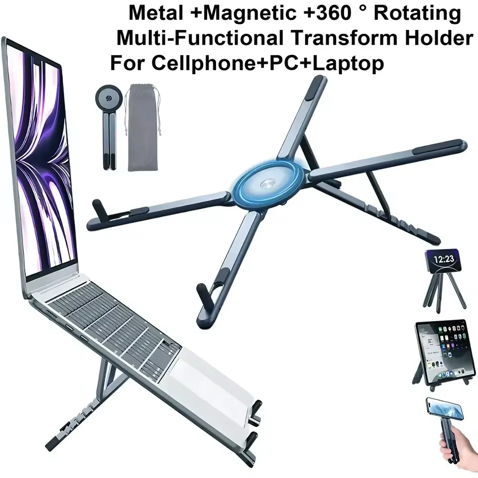 3 in 1 Foldable Magnetic Phone Holder Selfie Stick Tripod Stand for iPhone Samsung iPad Tablet Laptop Desktop Portable Use Stand