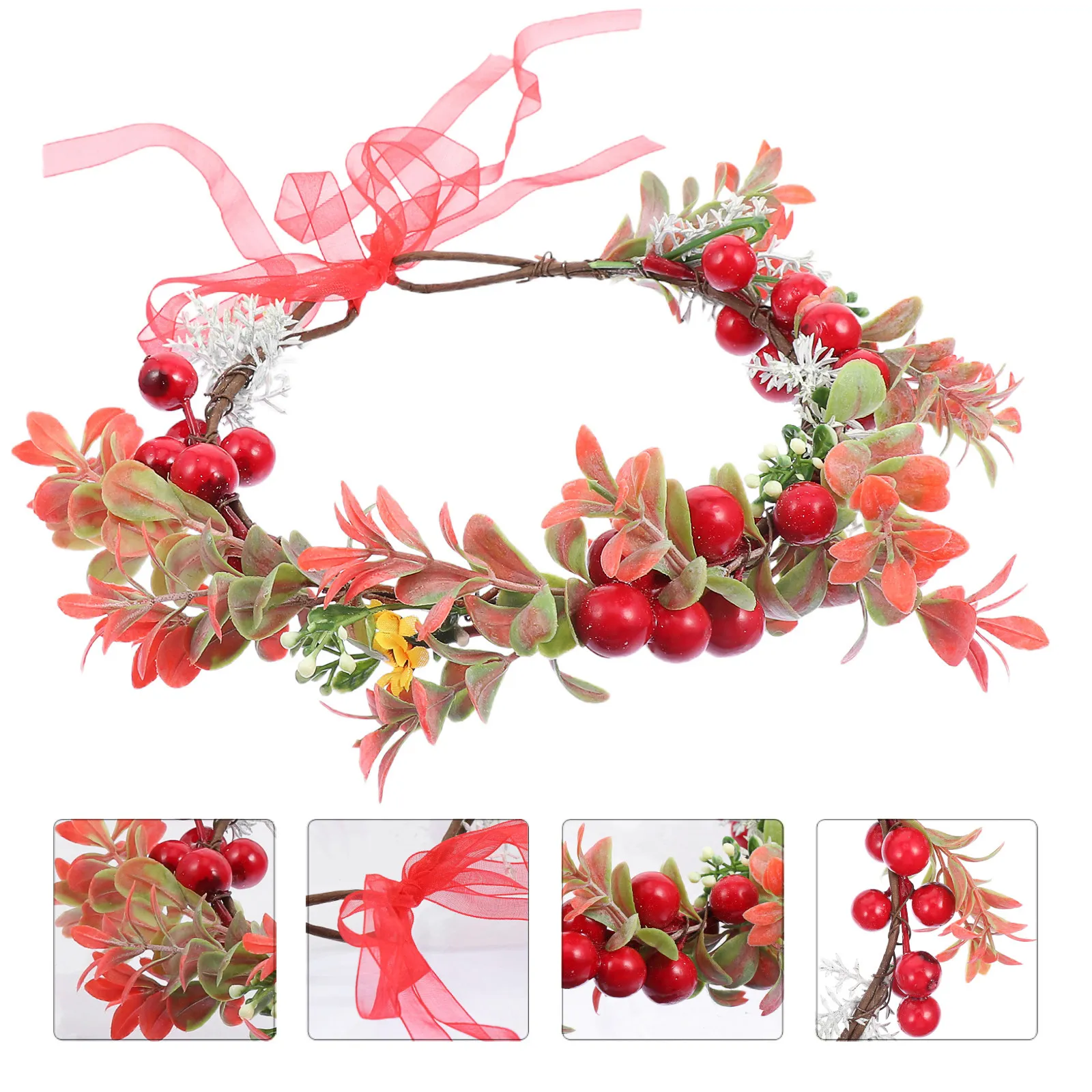 Wreath Hairband Realistic Simulated Garland Red Berry Design for Wedding Christmas Party Photo Booth Festive Hair Accessory
