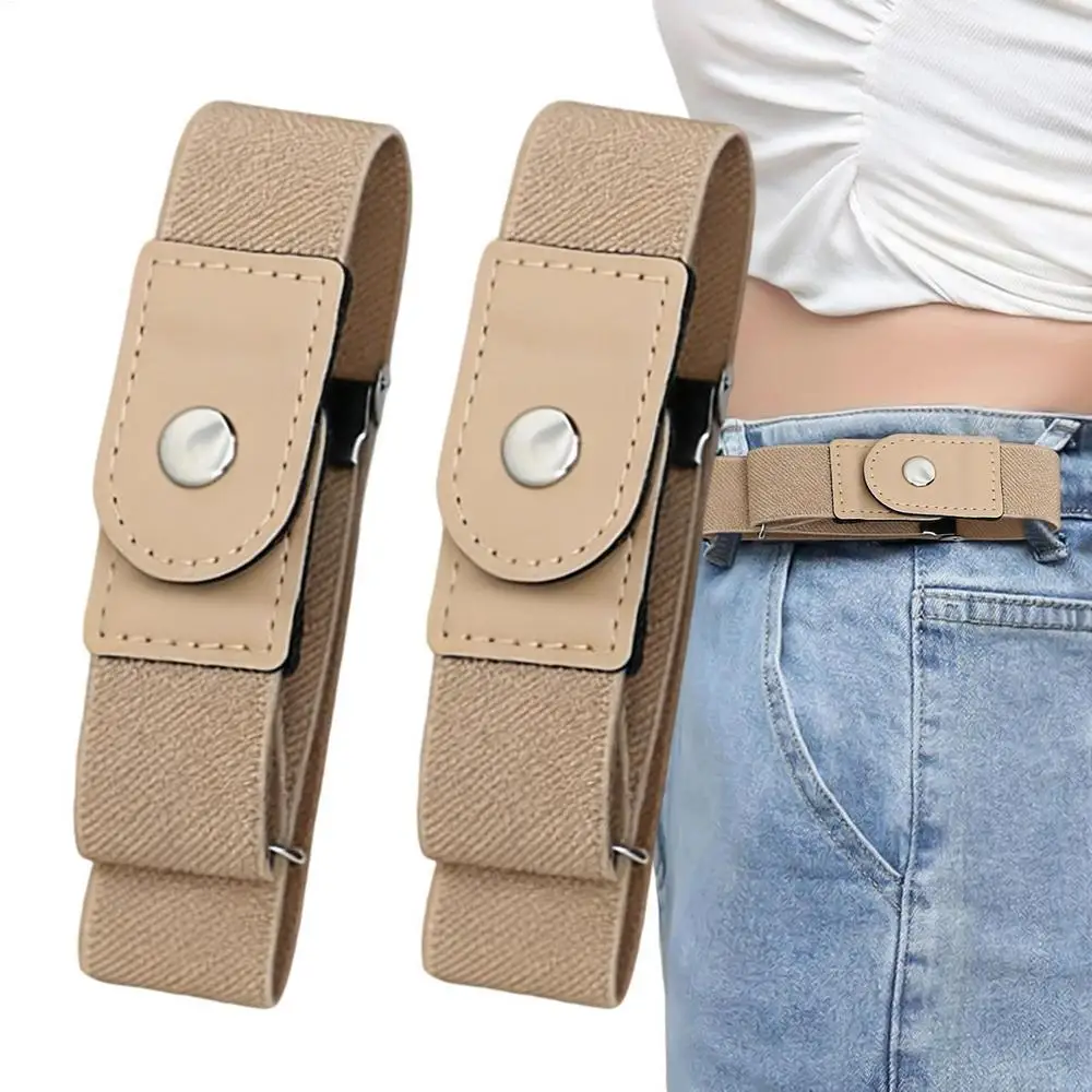 1 Pair No Buckle Elastic Belt Stretchable Adjustable Waistband for Women Men Jeans Pants Trousers Dresses Casual Fashion Wear