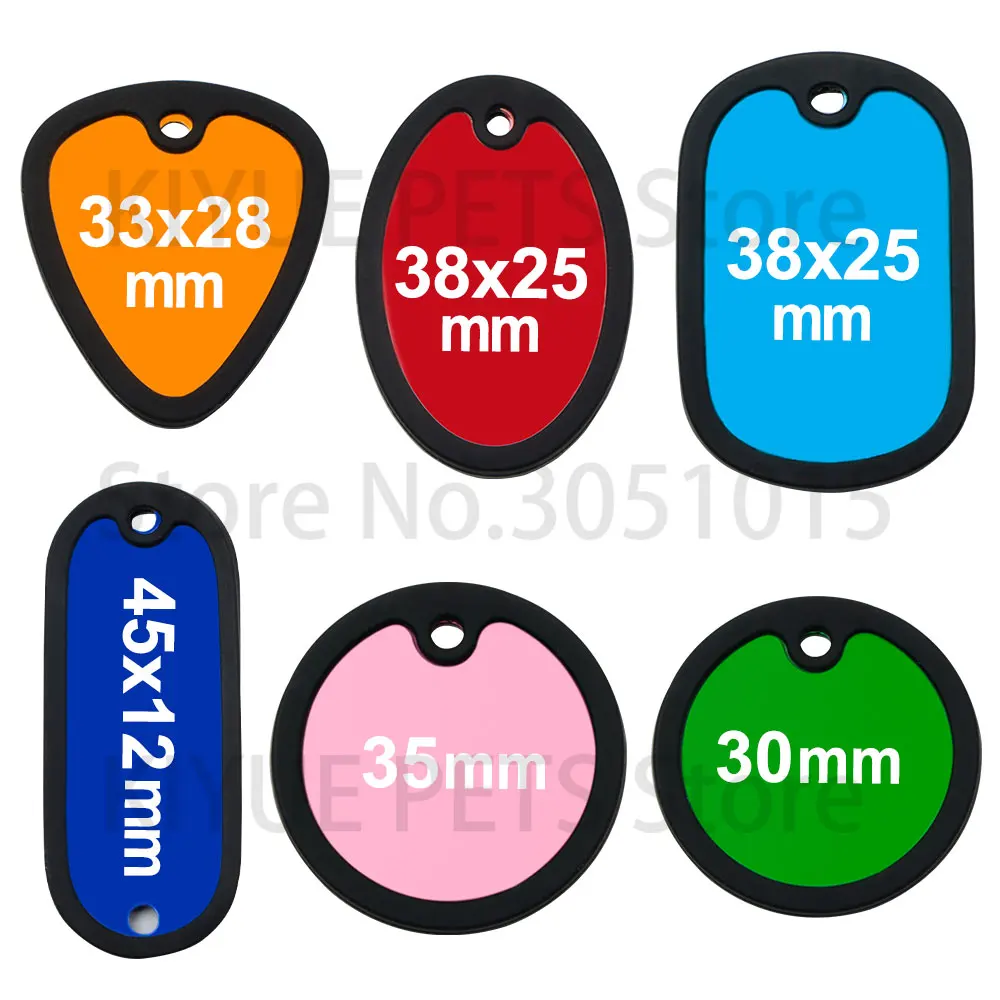 20Pcs Personalize Stretchable Black Rubber Round Silencer Tag Pet Collar Nameplate Keyring Accessories