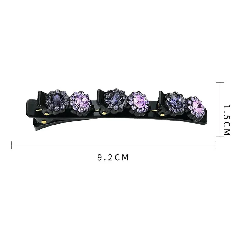 Fashion Sparkling Crystal Stone Braided Hair Clips Elegant Sweet Flower Barrette Side Clips Hair Accessory For Women Girls