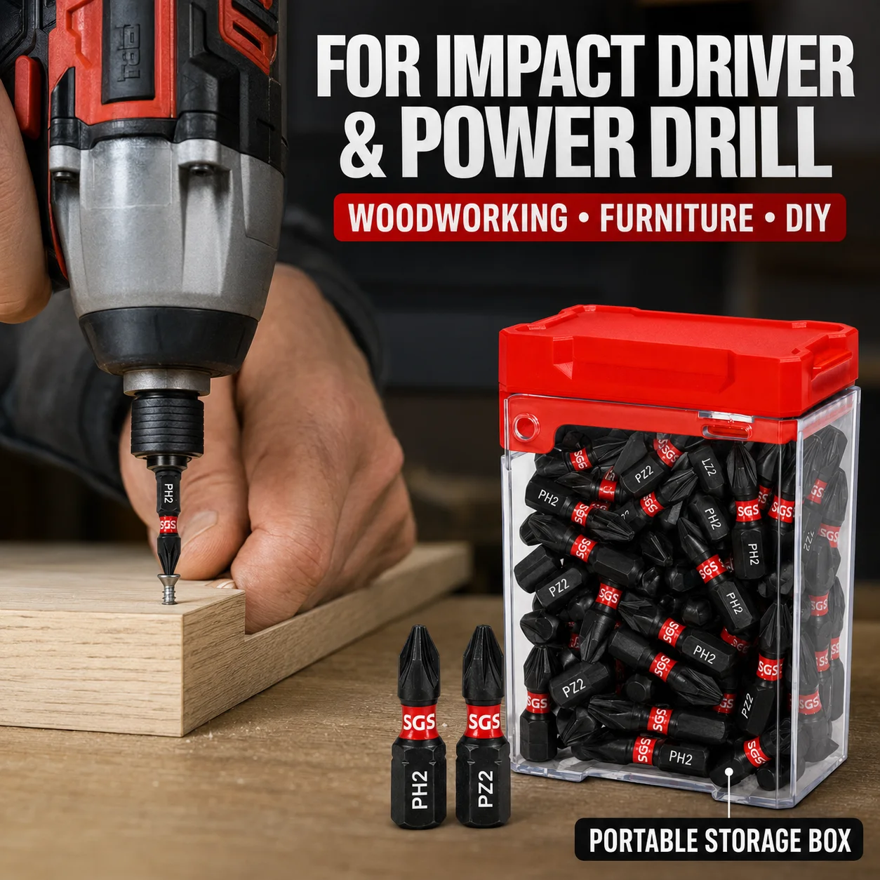 20/40PCS 25mm PH2 PZ2 Impact Screwdriver Bit Set S2 Steel Magnetic Phillips Pozidriv Bits 1/4 Hex Shank for Impact Driver Power Drill with Storage Box view 3