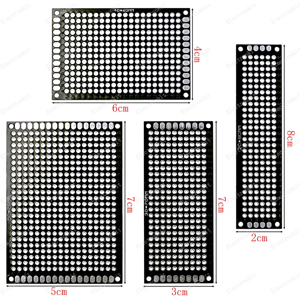 20pcs PCB Prototype Board Circuit Protoboard Universal Stripboard Prototyping Veroboard 2X8 3X7 4X6 5X7 5Pcs Each Mixed Black