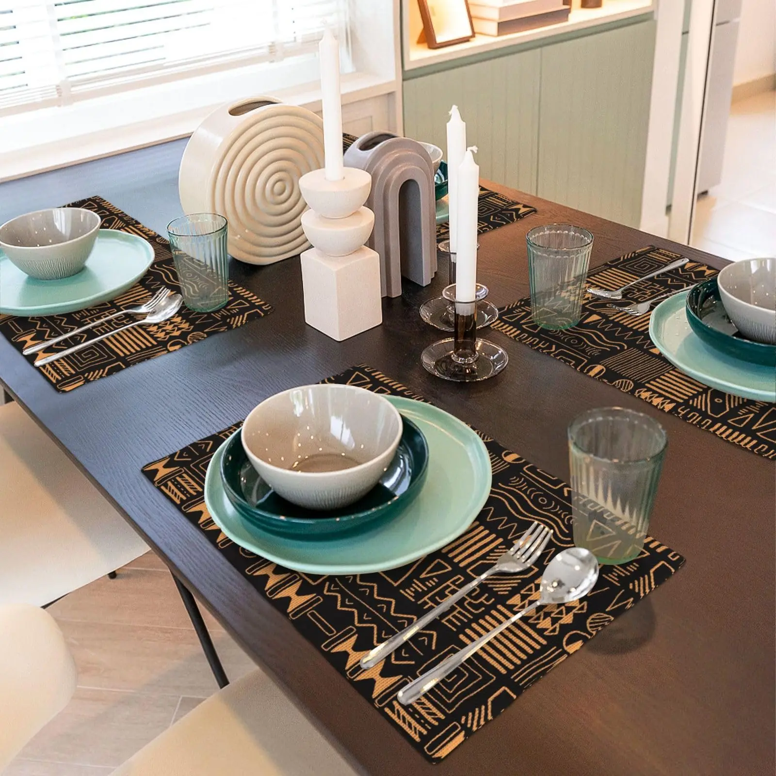 1pcs African Ethnic Pattern Placemats Abstract Tribal Art Linen Place Mats Washable Table Mats for Kitchen Dining Decoration