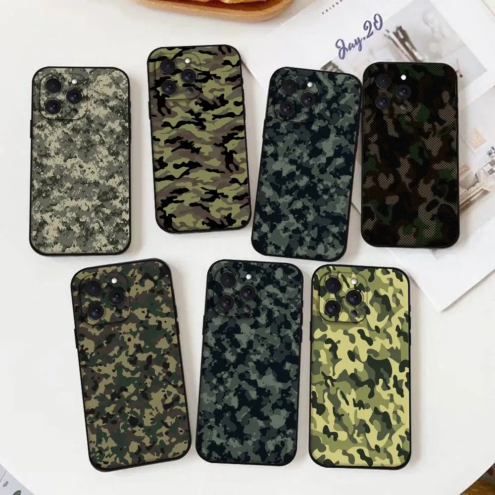 

Camouflage Pattern Phone Case For iPhone 16 15 14 13 12 11 Pro Max Mini X XS SE 7 8 Plus 16E Shockproof Non-Slip Silicone Cover