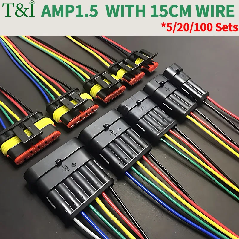 

5/20/100 Sets 1-6 Pin DJ7021-1.5-11/21 AMP 1.5 Connector 282104-1 282080-1 Waterproof Connector,Male and Female Way 18 AWG Wire